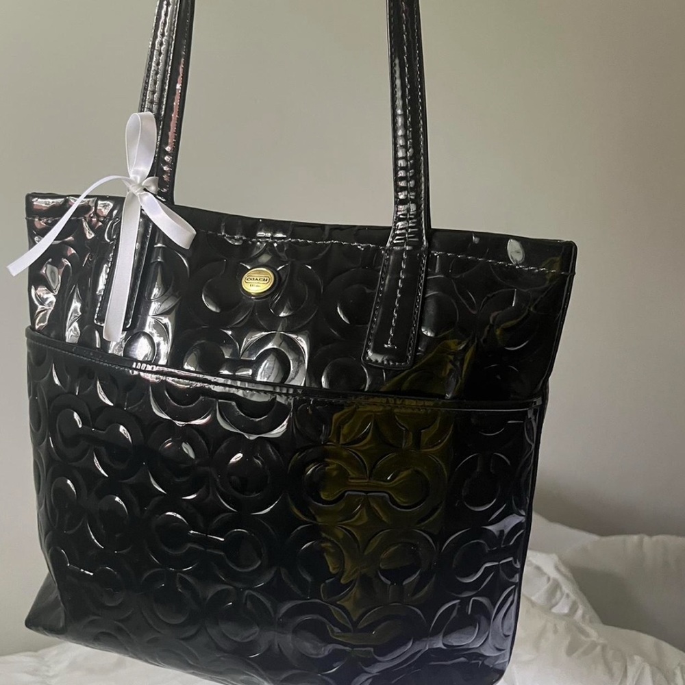 Coach Glossy Black Embossed Tote
